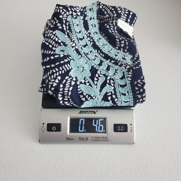 Charter Club Womens Blue Embroidered Blouse Size M 3/4 Sleeve V Neck Preppy - Picture 8 of 8